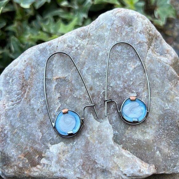 Round Moonstone Dangle Earrings Vintage Retro Alloy Silver Plated Boho Hippie - Picture 2 of 5